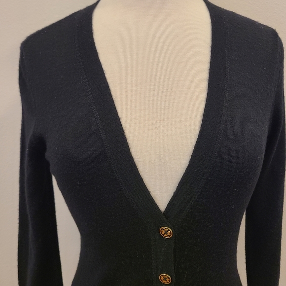 Tory Burch Black Merino Wool Cardigan Sweater - Picture 2 of 5